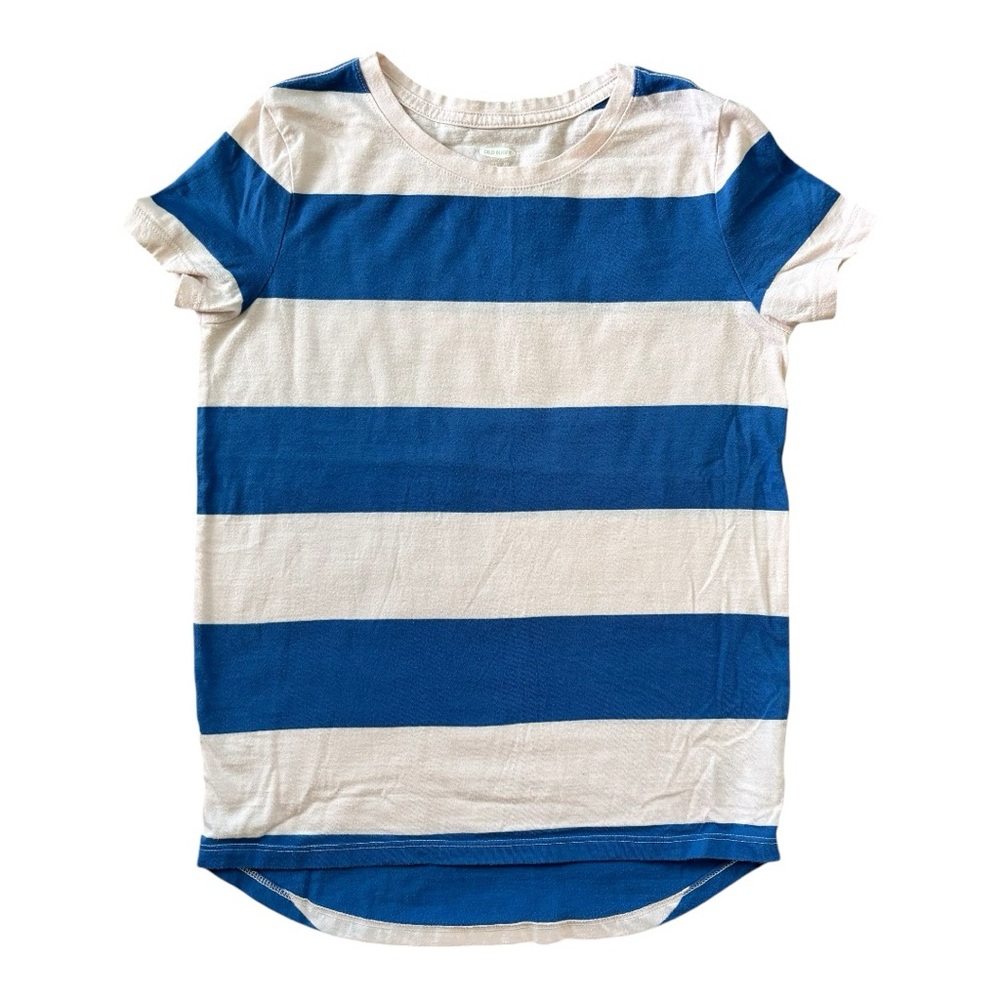 Old Navy Striped Pale Pink and Blue Girls Size Large Short Sleeve Shirt